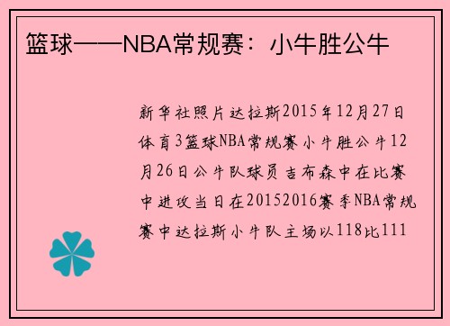 篮球——NBA常规赛：小牛胜公牛
